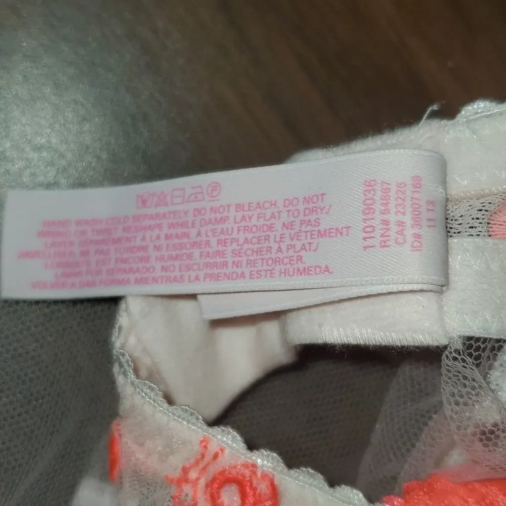 Victoria’s Secret Neon‎ Orange Pink Polka Dot Baby Doll Lingerie 34D Underwire